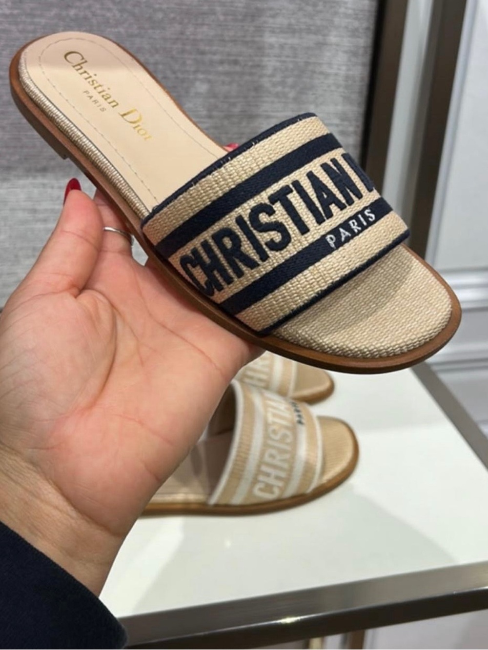 Dior Beige and Black 'Christian' Slide Sandals